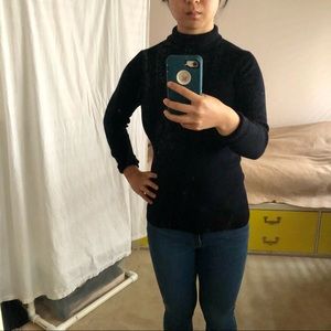 Uniqlo Extra Fine Merino Ribbed Black Turtleneck Sweater Size L